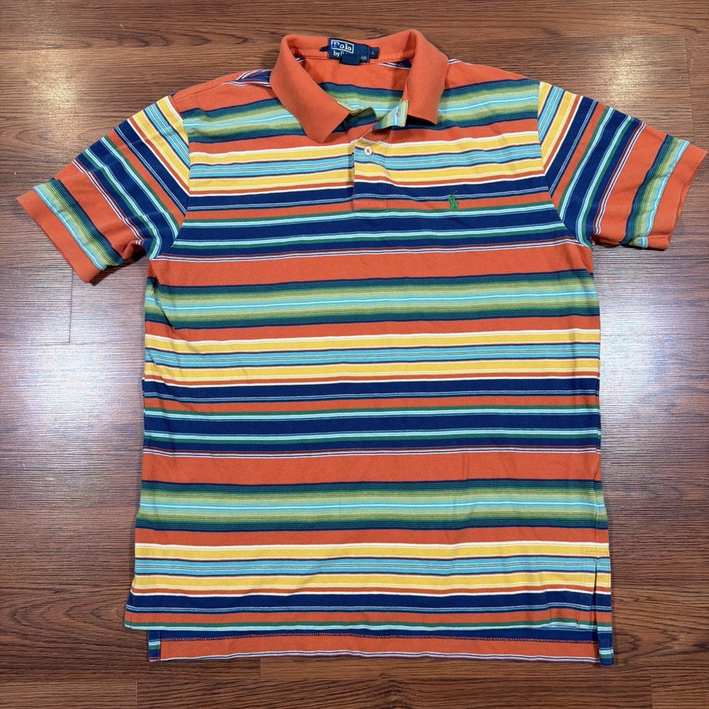 Vintage Polo Ralph Lauren Color Block Striped Polo Shirt Rainbow Size L